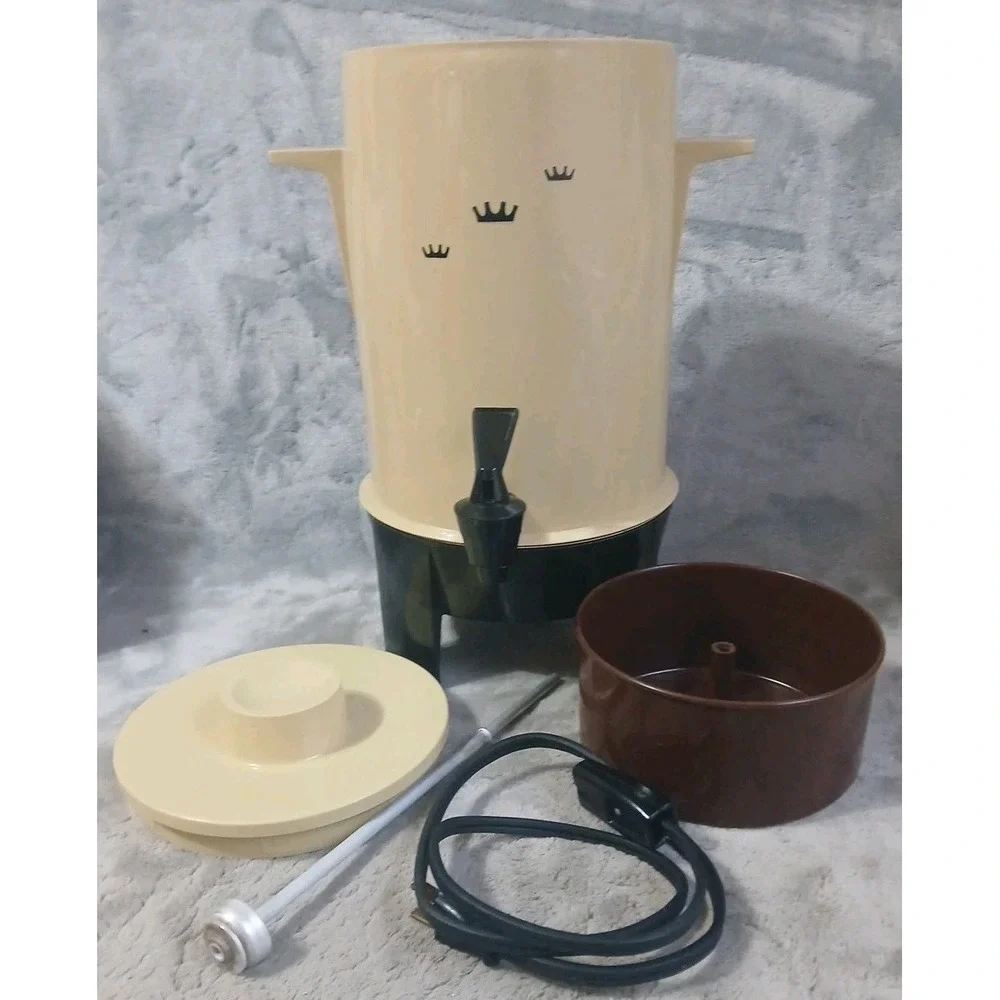 Vtg Regal Poly Perk 10-20 Cup Coffee Percolator Urn‎ Beige Crown Logo Works READ